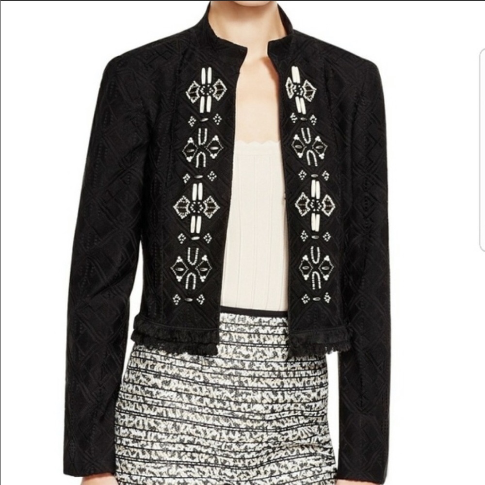 NANETTE LEPORE Black Island Blazer Beaded Lace